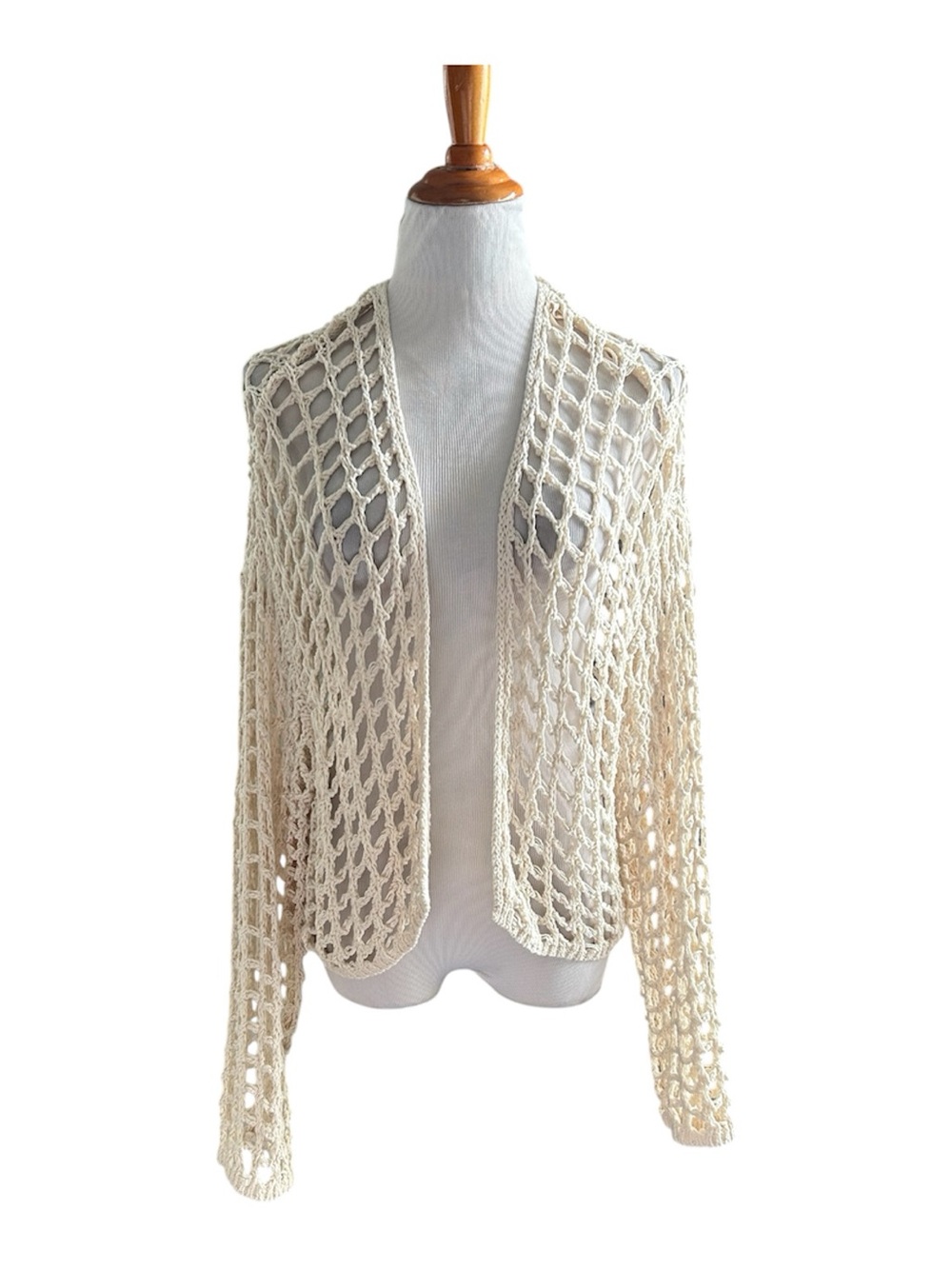 Garage Cream Open Crochet Knit Shrug